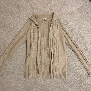 L.L. Bean Double L Mixed-Cable Sweater, Zip Front Cardigan